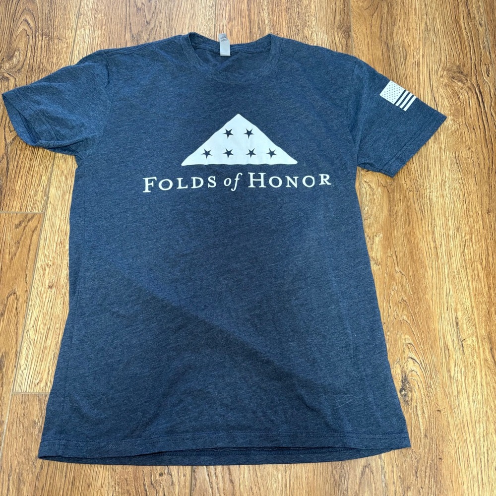 Folds of Honor T-Shirt Mens Small Blue Heathered Next Level American Flag Sleeve